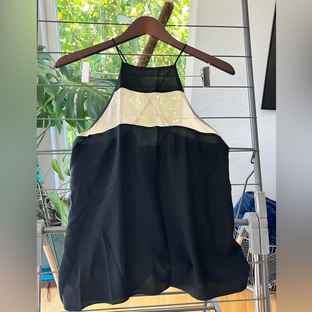 Black and Tan Crossback Silk Top - Size: Small